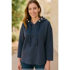 JOH FRANCINE FRENCH SCUBA PEARL HOODIE LONG SLEEVE SIDE SLITS SLIGHT HI LOW XS